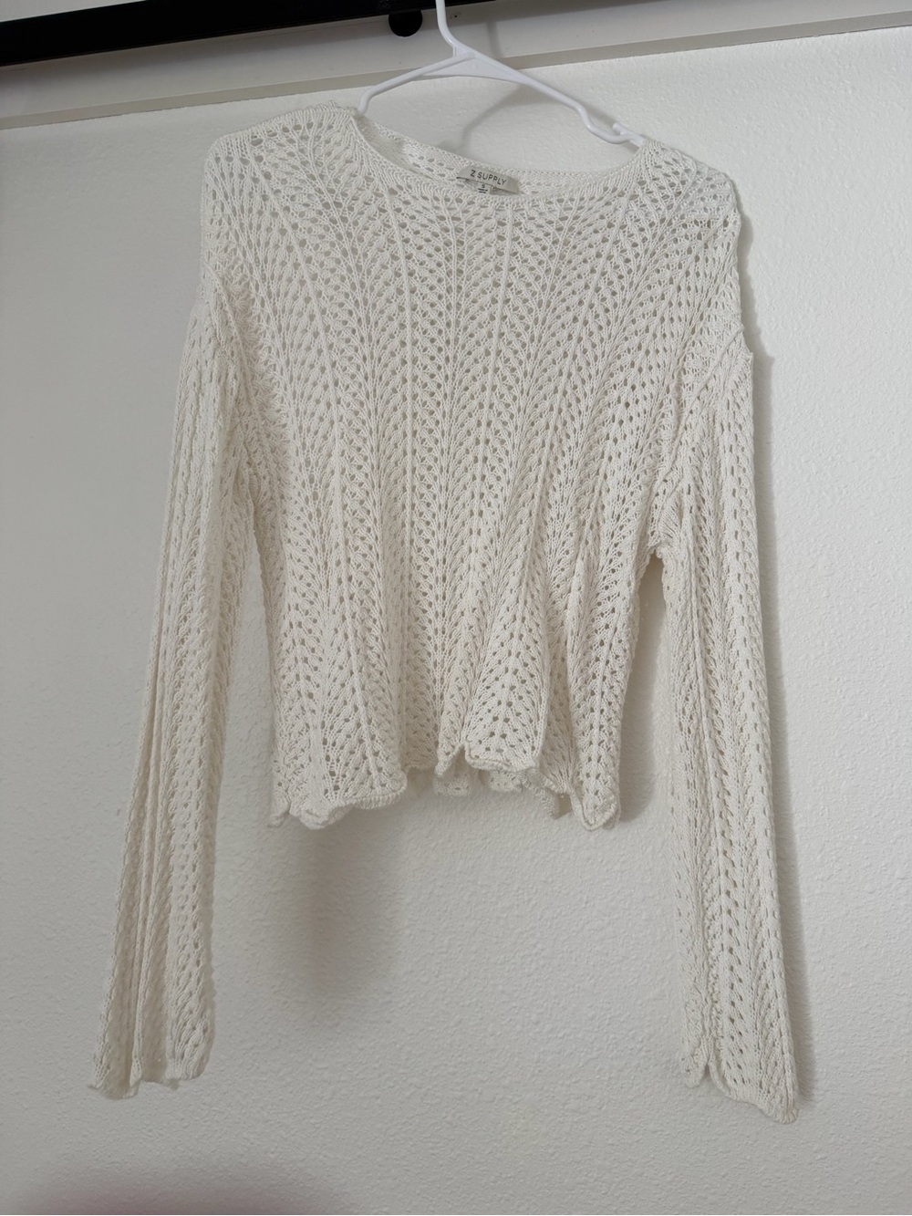 Z Supply Cream Crochet Open-Knit Long Sleeve Sweater